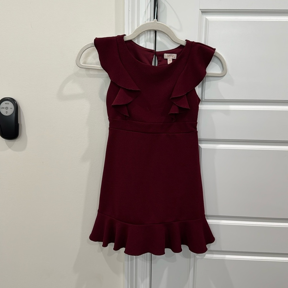 Girls Maroon Holiday Party Wedding Dress Ruffles, Small 6/6x
